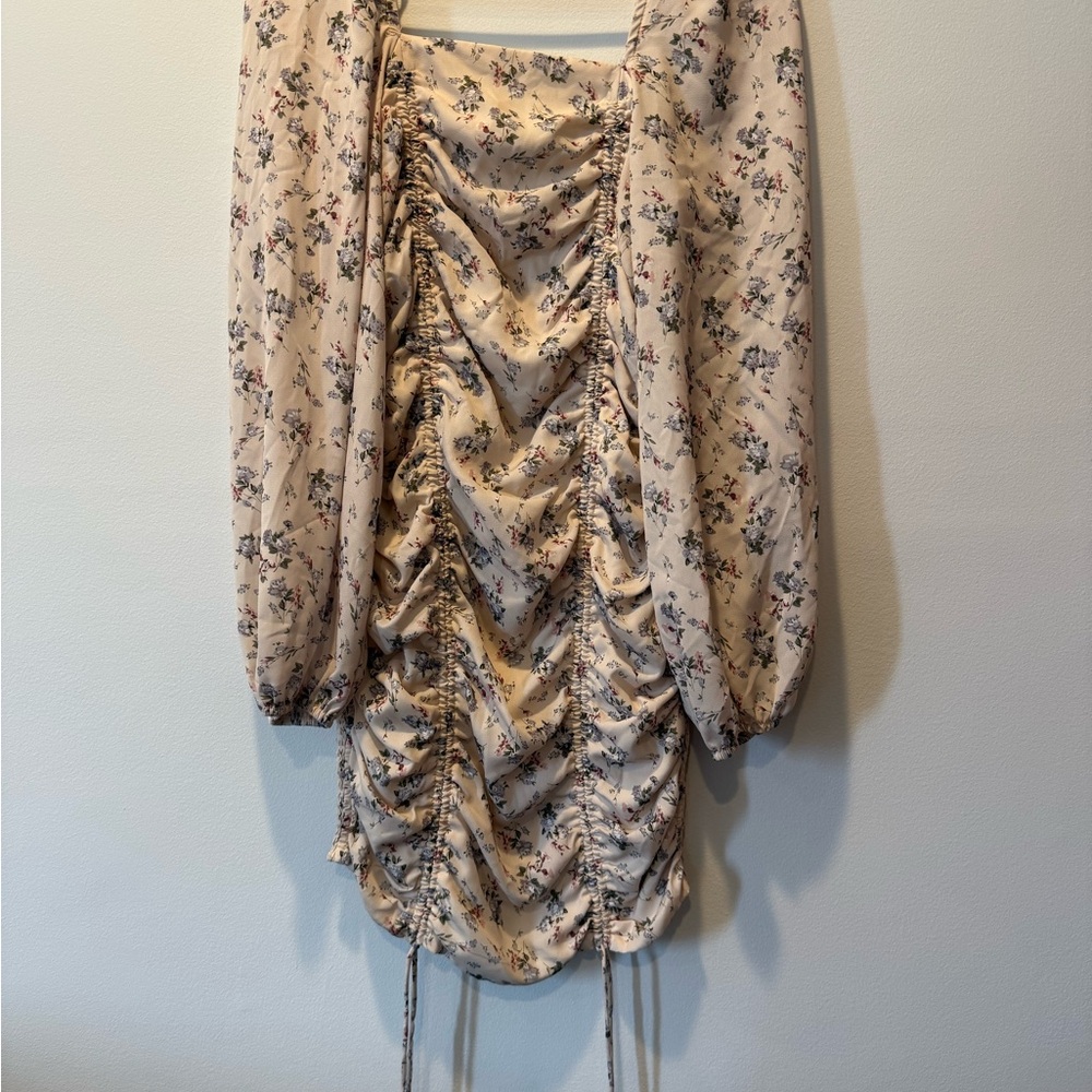 Floral Ruched Dress in Cream